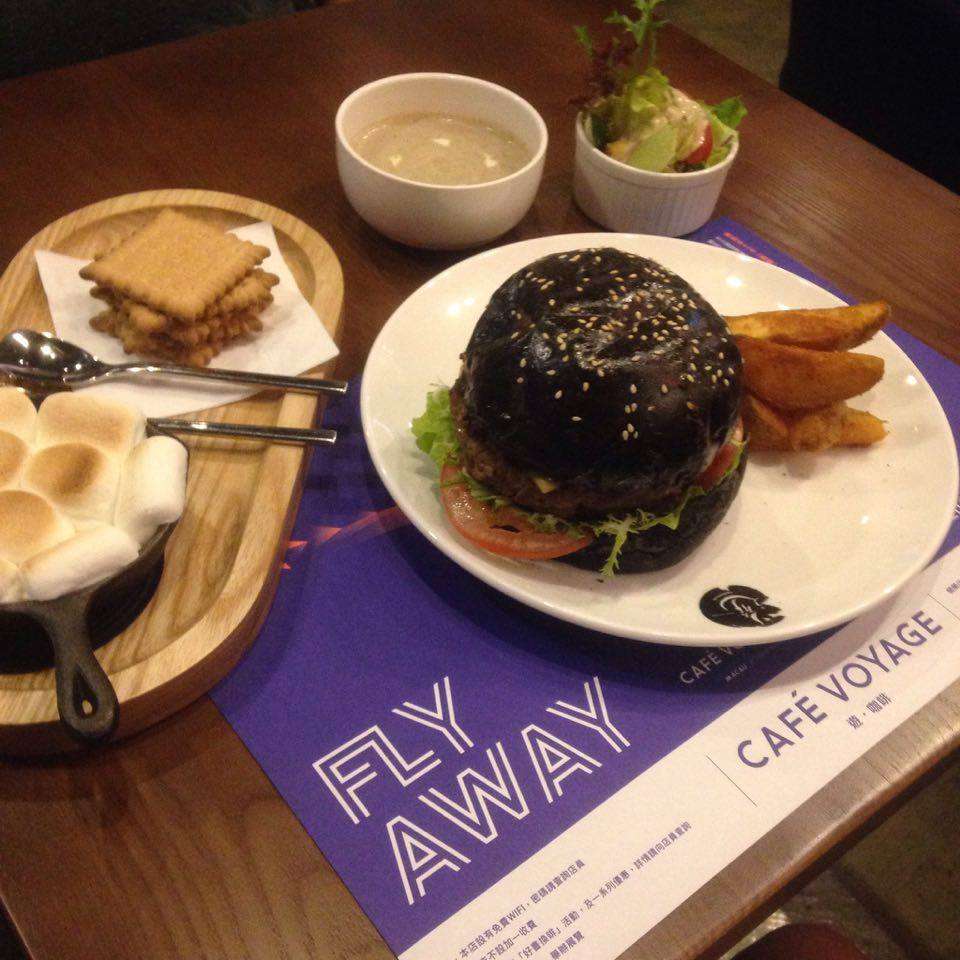 Homemade squid ink cheese & beef burger