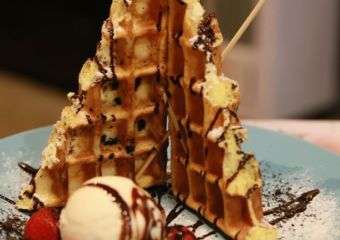 Paddington Cookies cream waffles with Nutella strawberry  ice cream