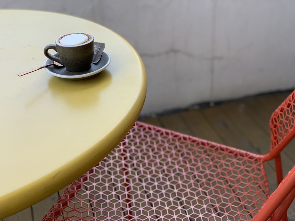 quarter square coffee on table exterior