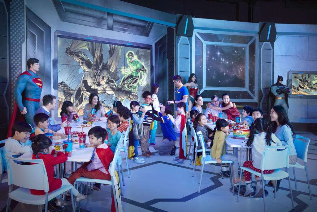 Kids celebrating a party at Warner Bros. Fun Zone at Studio City in Macau.