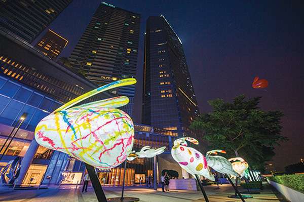 Lit lanterns at night outside at Anim’Arte Nam Van in Macau