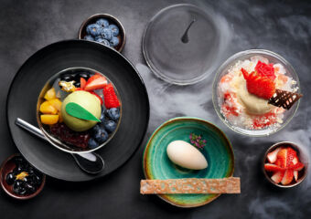 Ichigo Parfait, Lychee Sorbet and Chilled Jelly with Matcha Ice Cream Hide Yamamoto Studio City