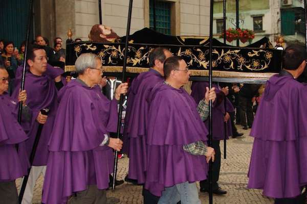 Clergy and others in Procession of Our Lady of Fátima. 