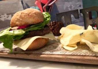 Wagyu beef burger and crisps