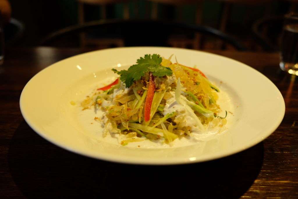 Grapefruit salad with shredded chicken at Naughty Nuri restaurant in Macau. 