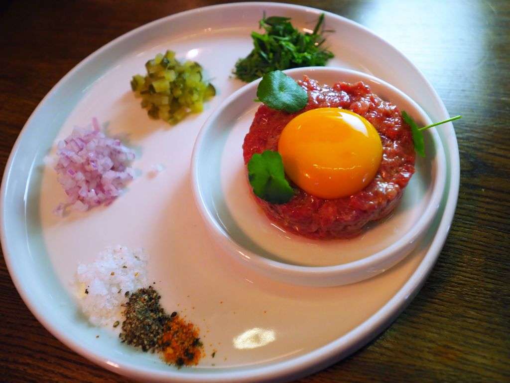 Steak tartar dish at Wolfpack restaurant in Macau