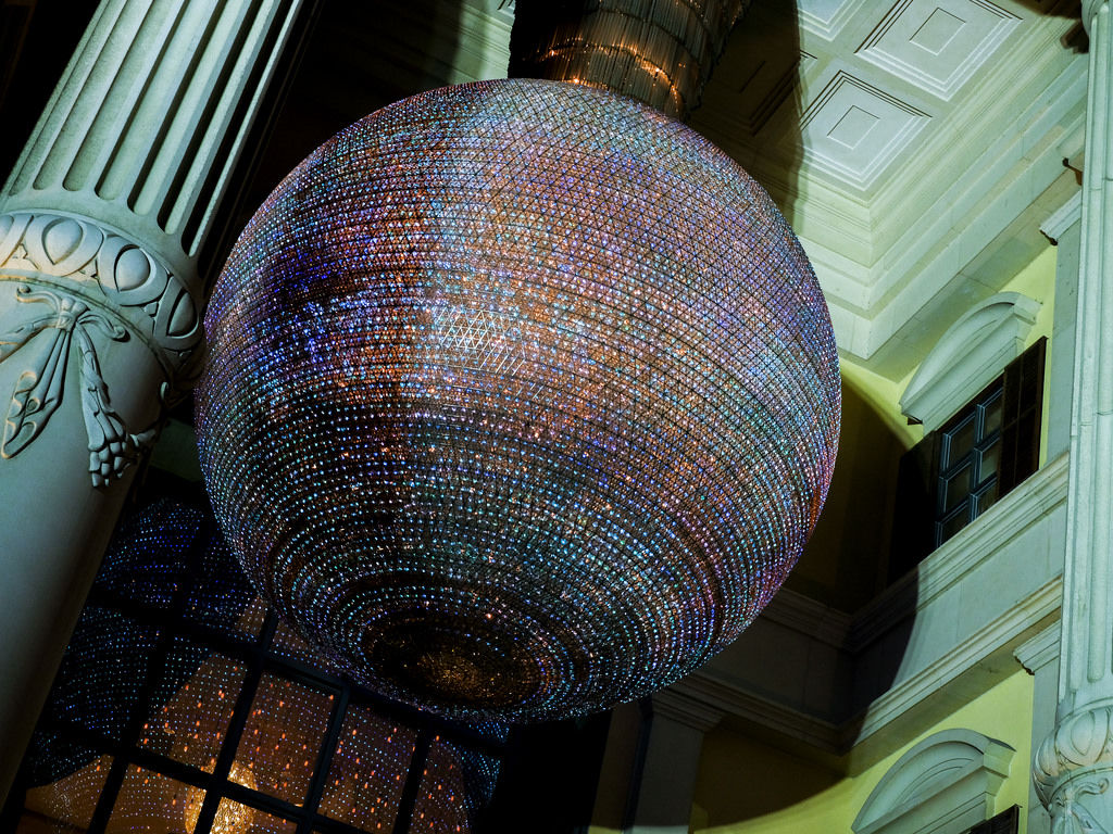 Ball of colored lights at night by photographer Tang Kuok Hou in Macau. 