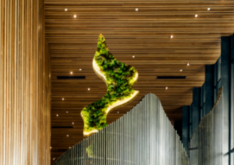 A vertical living plant sculpture in the lobby of Macau Roosevelt hotel.