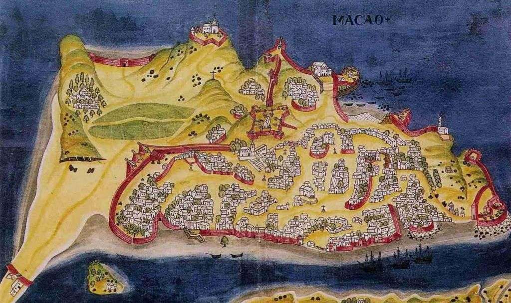 A map detailing some of the earlier wall constructions in Macau