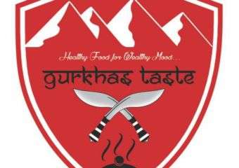 Red logo against white background for Nepal restaurant Gurkhas' Taste in Macau