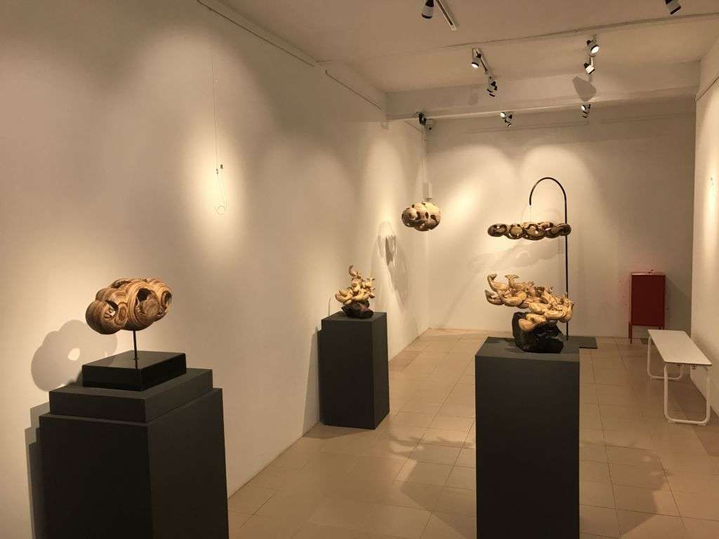 Several of Tong Chong's works on display in gallery in Taipa, Macau. 