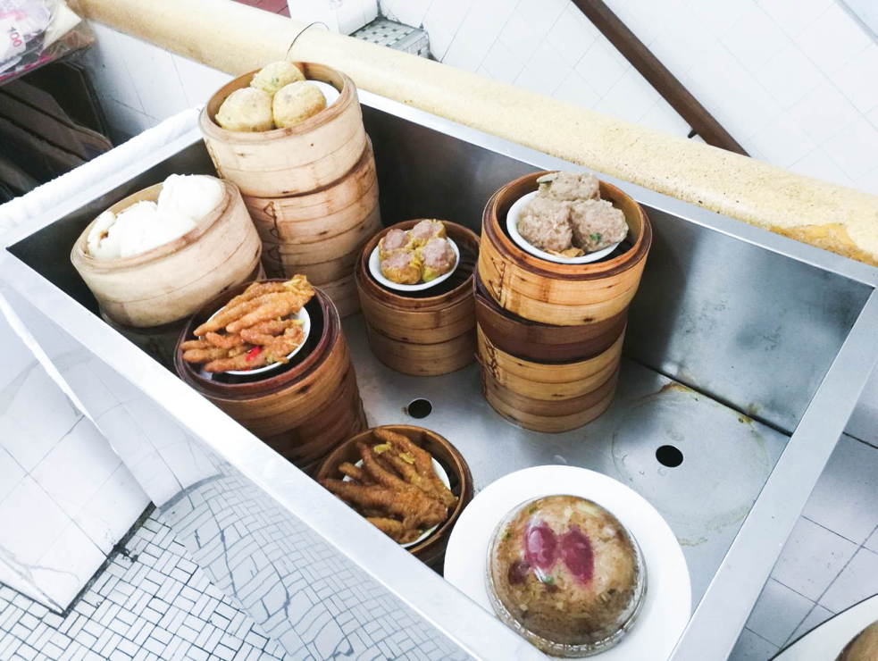 Stacks of dim sum baskets in Long Wah teahouse in Macau.