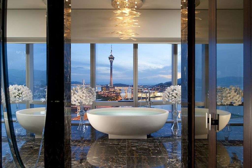 View of bathtub in luxury suite at Mandarin Oriental Macau