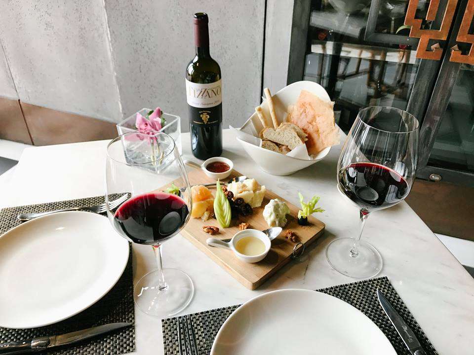 A wine and cheese platter at Caffe B restaurant in Macau.