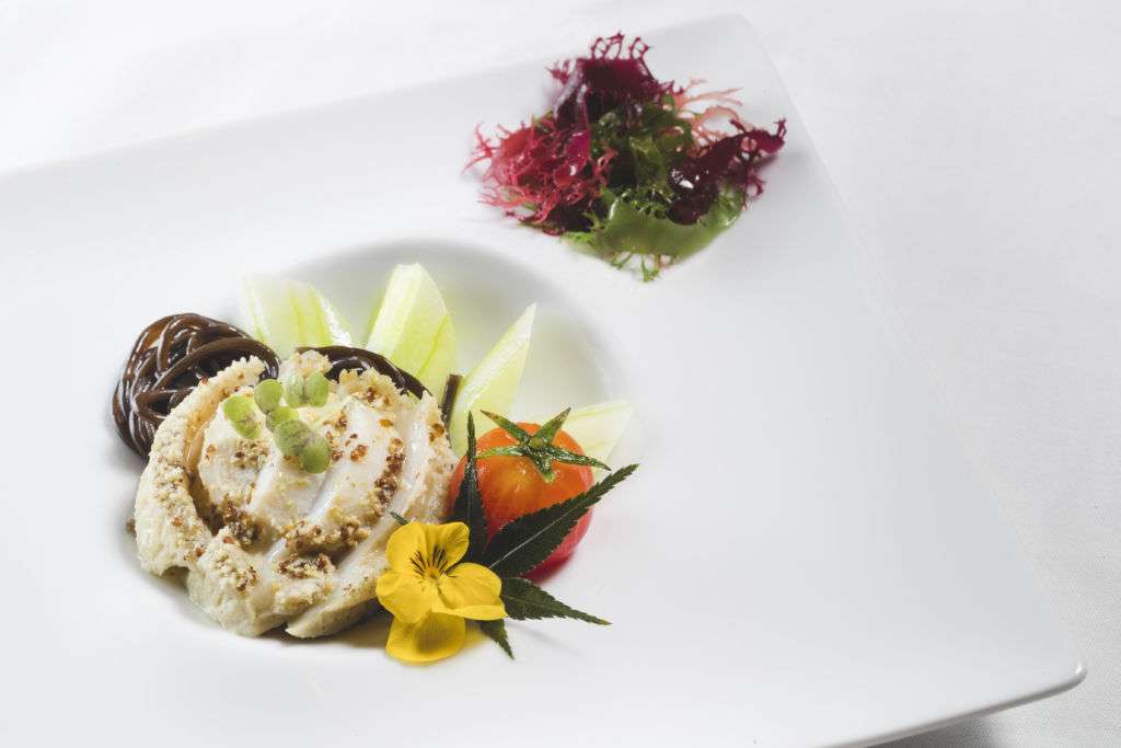 Chef de Cuisine Ming Lam's chilled fresh abalone with plum wine and fern root noodles