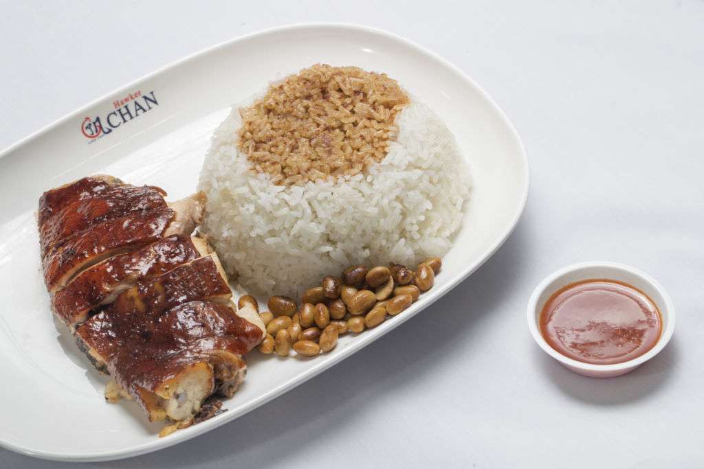 Hong Kong Soya Sauce Chicken Rice and Noodle street food stall in Singapore's dish of soya sauce chicken.