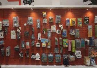 Wall of small products at TOW shop in Macau.