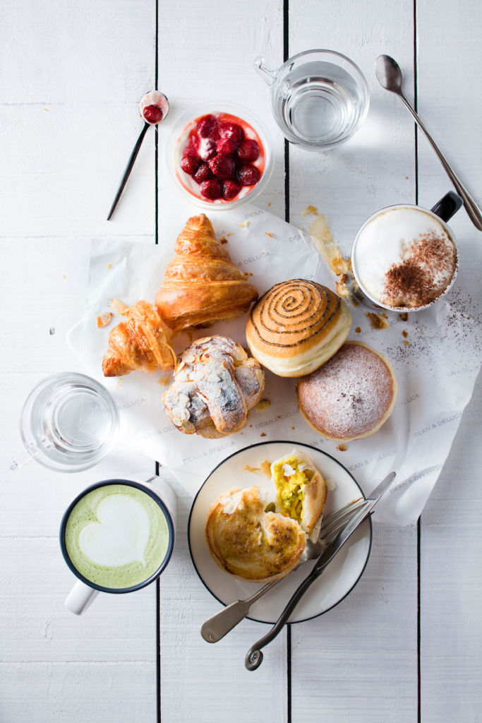 Various sweet and savory pastries and drinks from Dean & Deluca