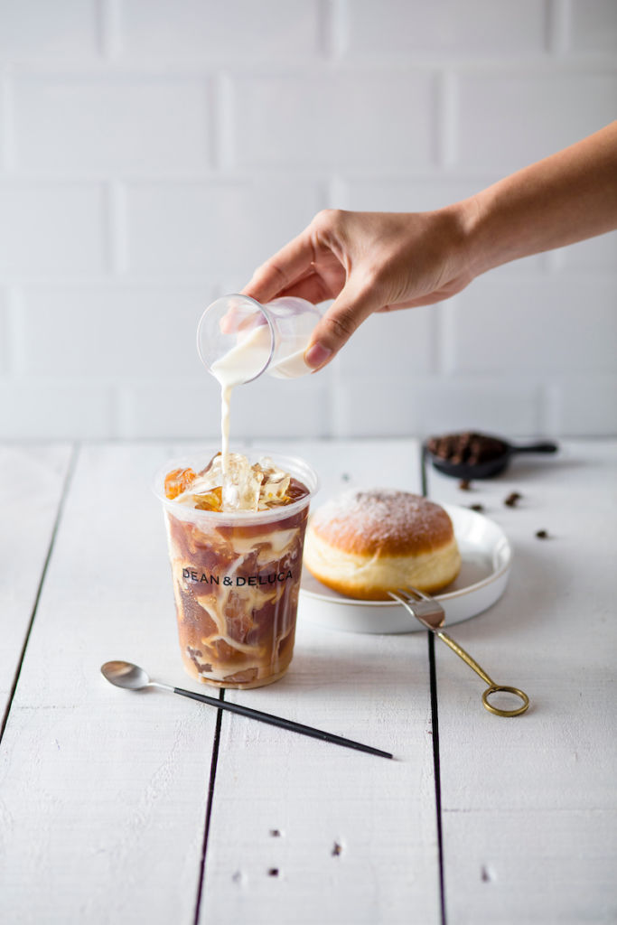 A milk tea drink and pastry at Dean & Deluca