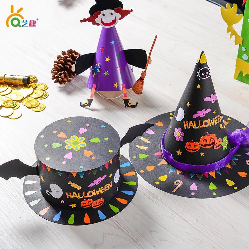 Three festive Halloween party hats.