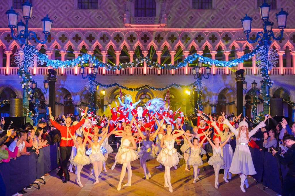 Dancers and singers performing at The Venetian in Macau. 