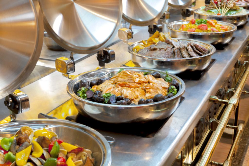 Warm serving trays at a buffet. 