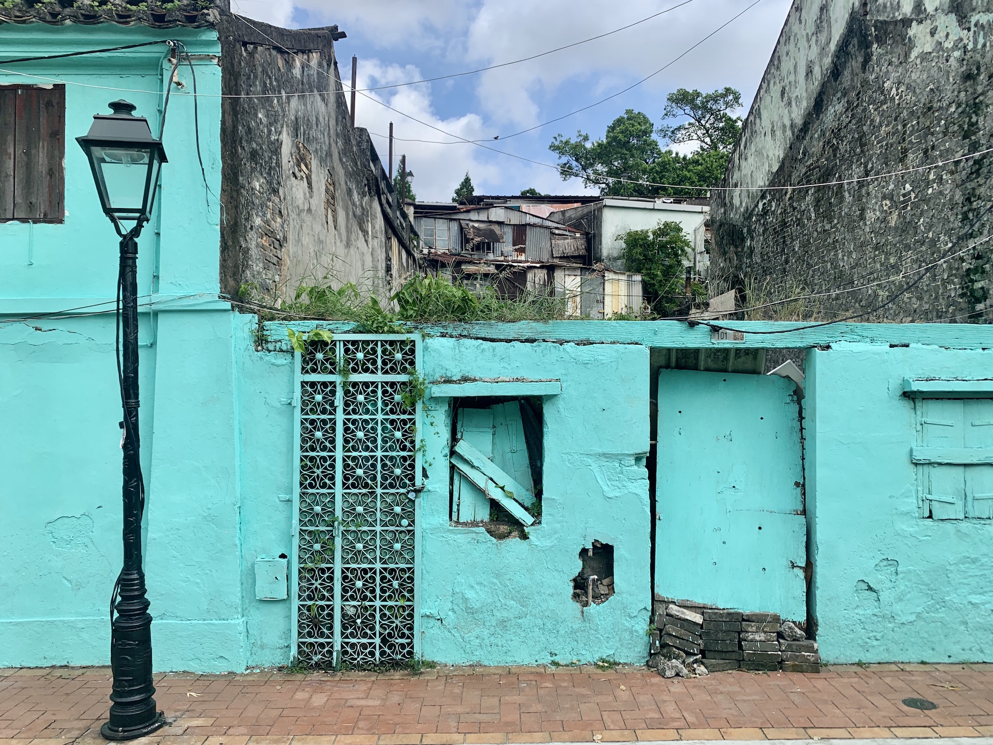 Old Blue Buildings Exterior in Taipa Village Macau Lifestyle