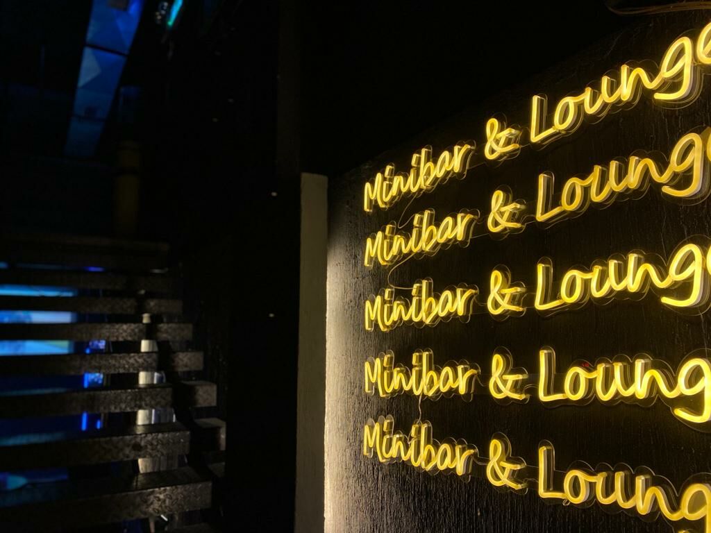 Minibar and Lounge Interior Yellow Neon Signs Macau Lifestyle