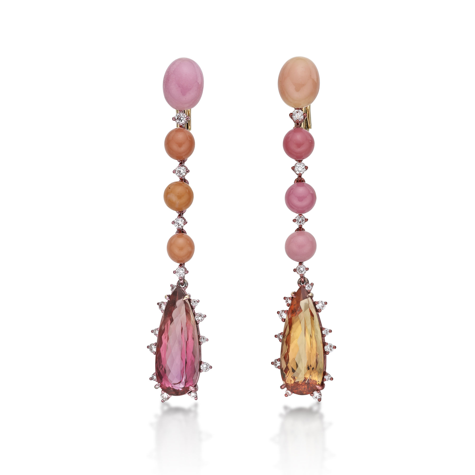 Full Circle imperial Topaz earrings, 18ct rose gold with rosa and salmone plating, pink and orange conch pearls and imperial topaz Sarah Ho