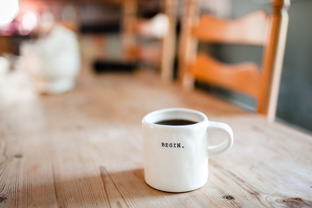 healthy new year begin coffee cup on table