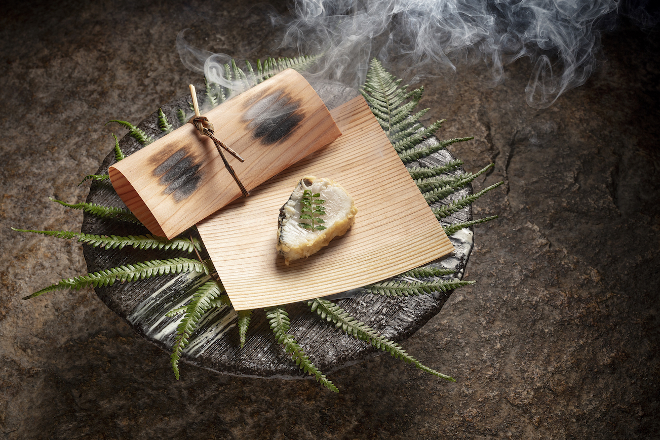 Altira Macau Tenmasa Cedar sheet wrapped seasonal Japanese mackerel