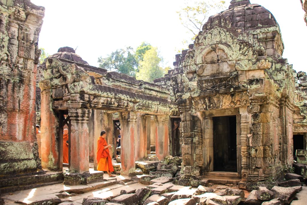 Angkor - monks at a temple