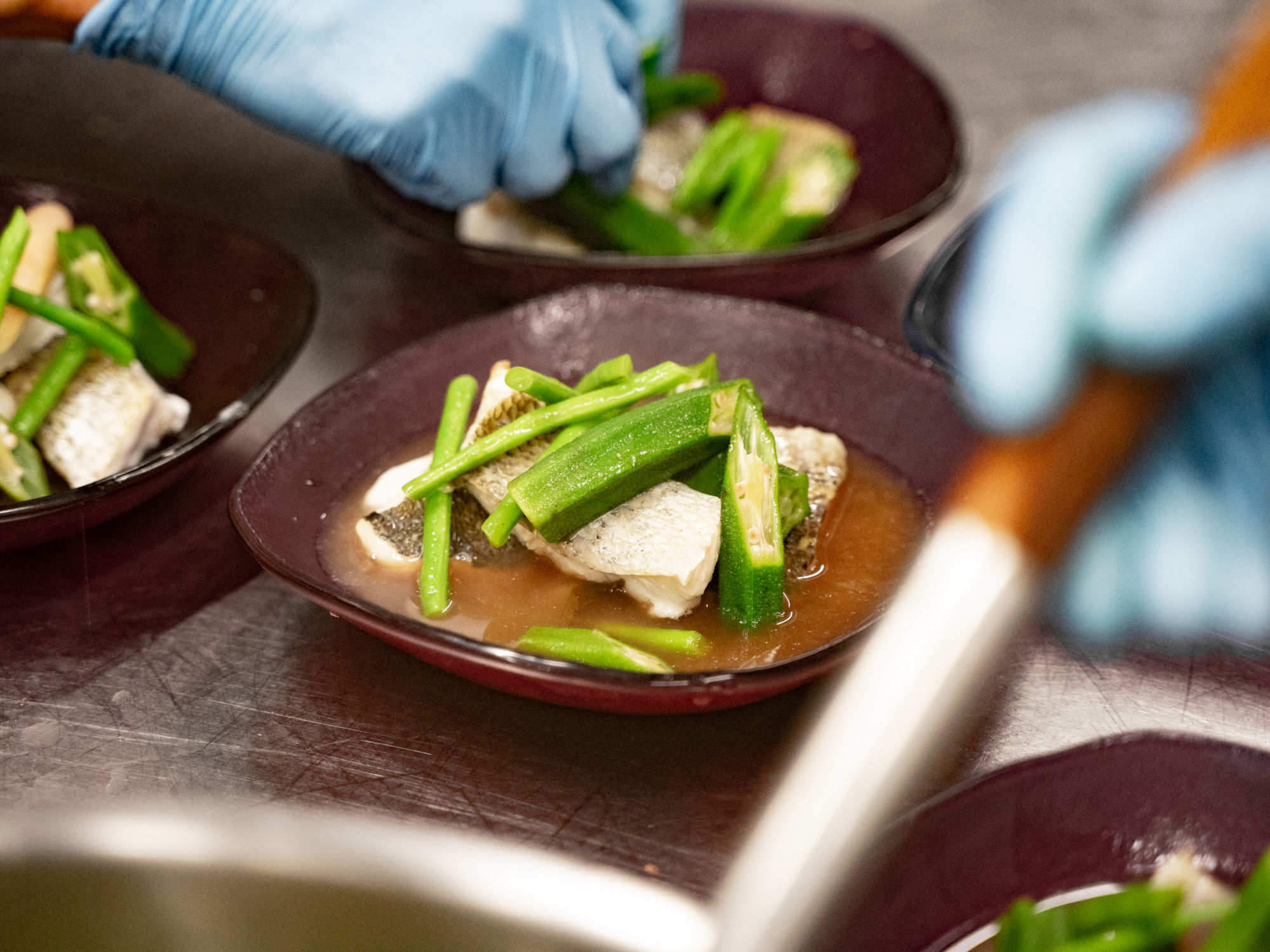 Assam fish with long beans & okra