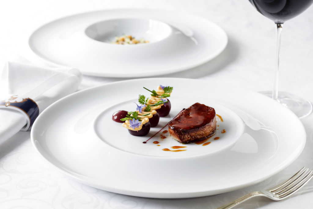 Gaddi’s Degustation Menu – Pan-seared duck foie gras with burlat cherries, pecans and sumac hong kong hot tables august