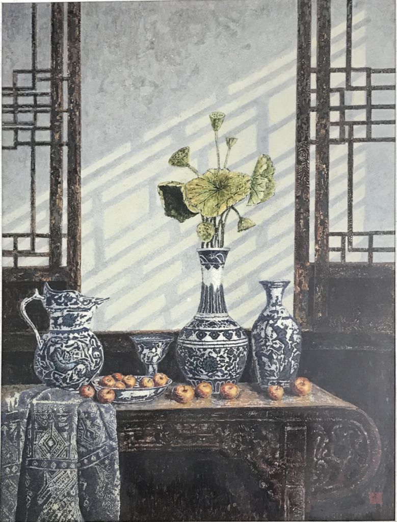 Huang Guiwen Still life of blue-and-white porcelain with lotus-Art Macao