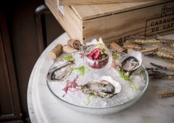 Arcachon oysters with fresh raspberry dressing Brasserie Bordeaux Menu