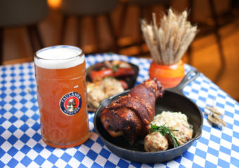 Palms German Beer Festival Roasted Pork Knuckle with Cabbage Salad and Bread Dumplings