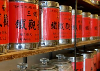 Va Lun Co Tea Shop Interior Tea Cans Shelf Detail Macau Lifestyle