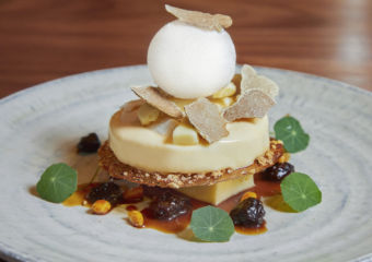 ZUMA White truffle and cheese pancake soufflé with caramelised pecan crunch and lemon sorbet – HKD390
