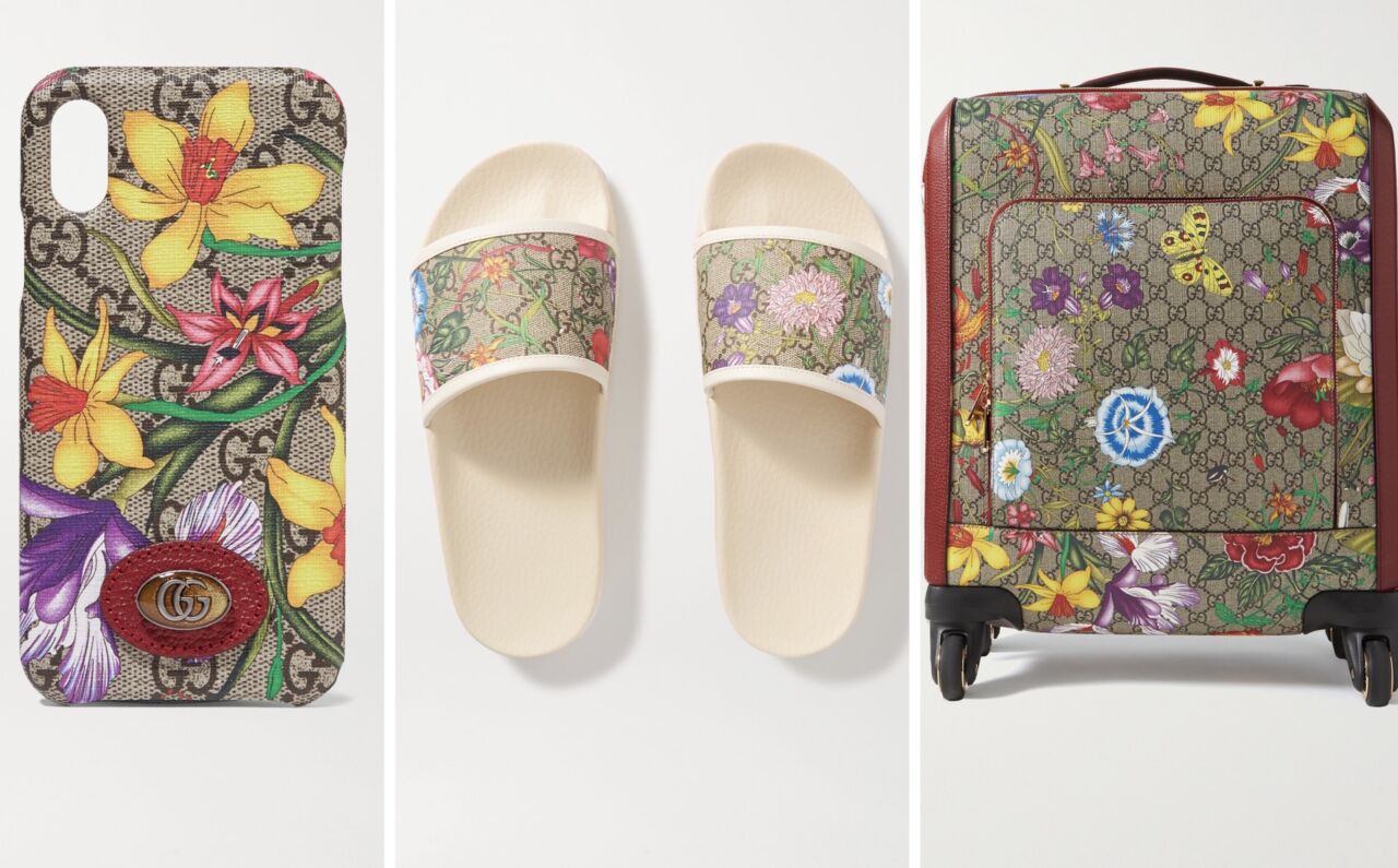 Gucci floral phone case slides suitcase