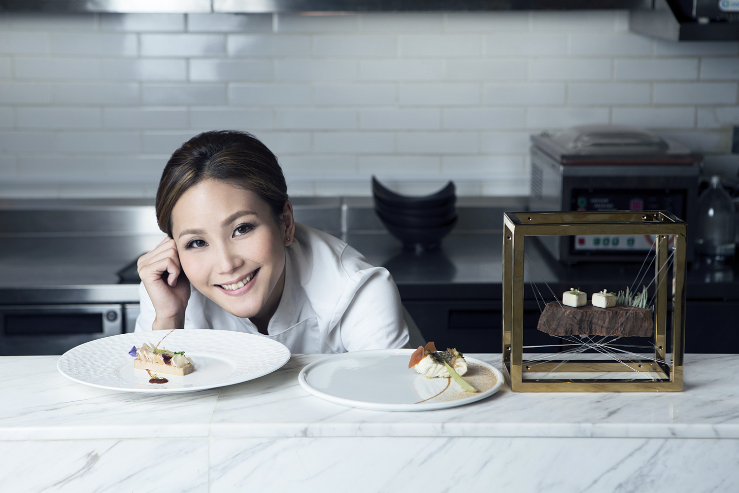 Vicky Lau portrait with dishes Tate Dining Room