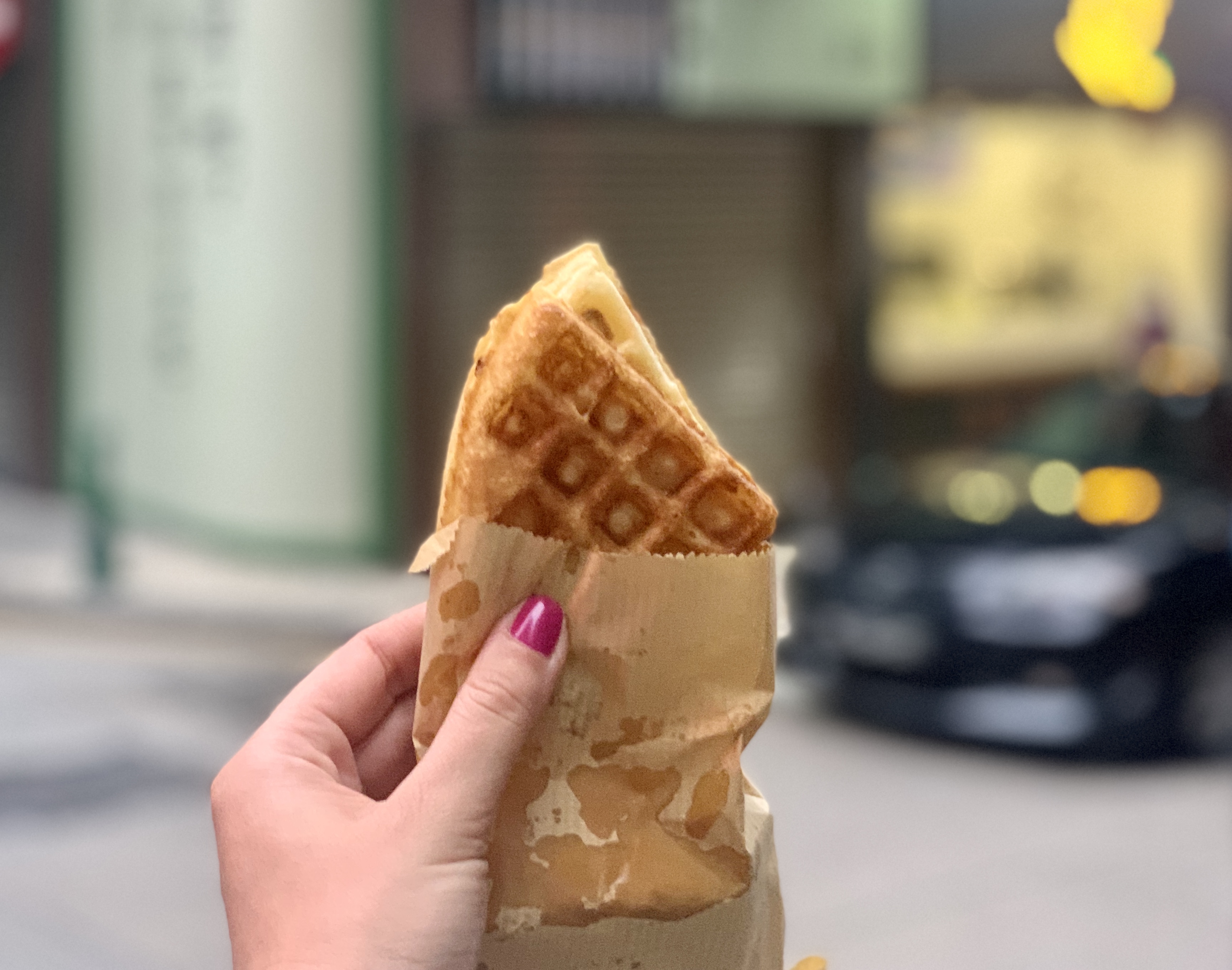 Waffle from Tsing Yi Waffle Stand With Macau in the Background