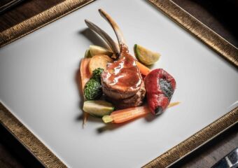 Casa don Alfonso US rack of lamb with baby vegetables and Mediterranean pesto sauce