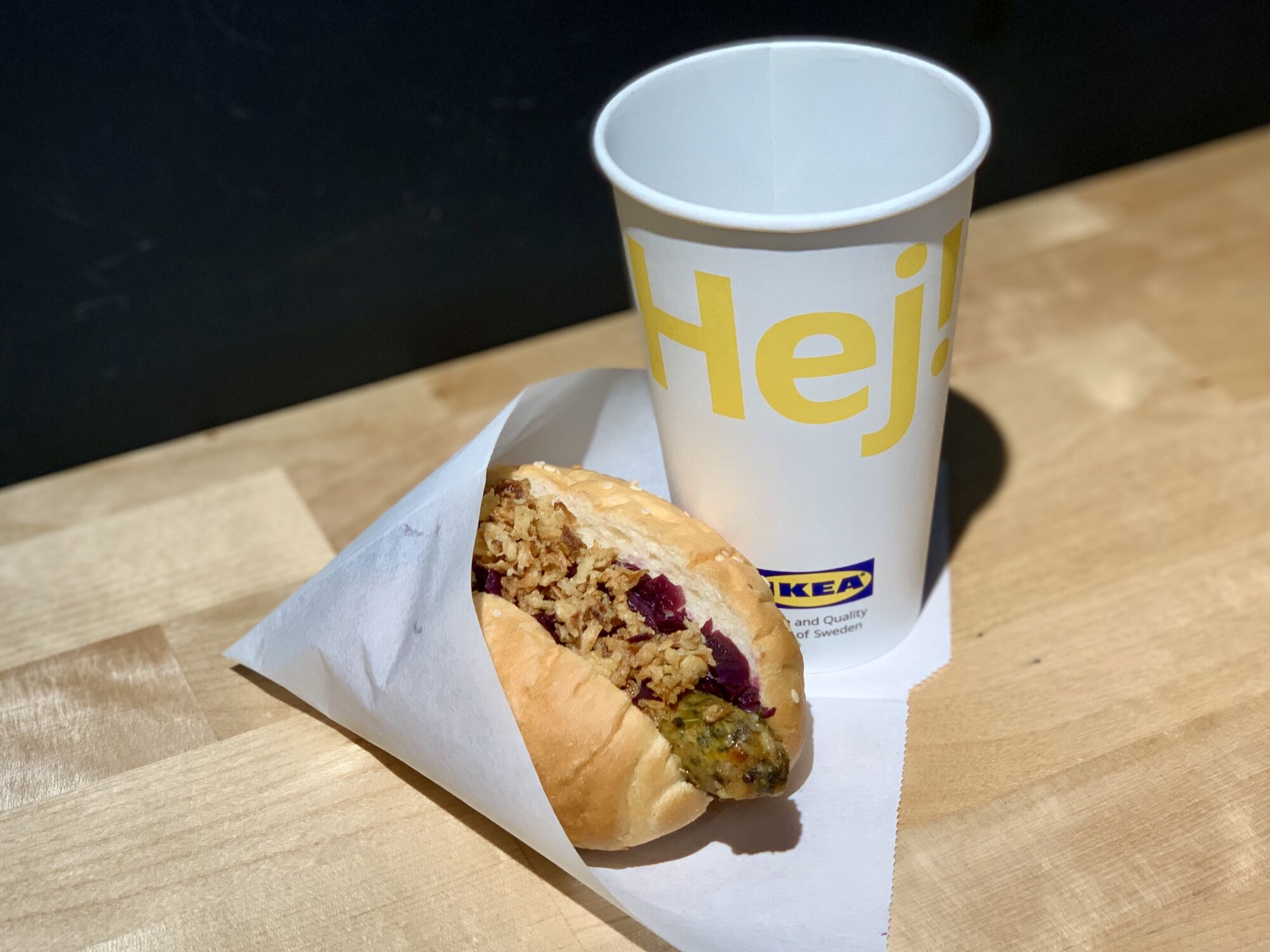 IKEA Vegetarian Hot Dog with Cup on the side Macau Lifestyle