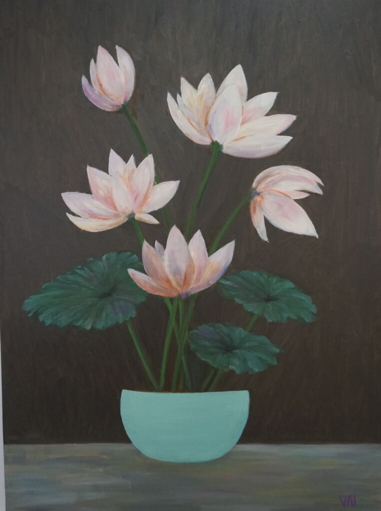 Friendship Chapter Exhibition lotus in blue pot