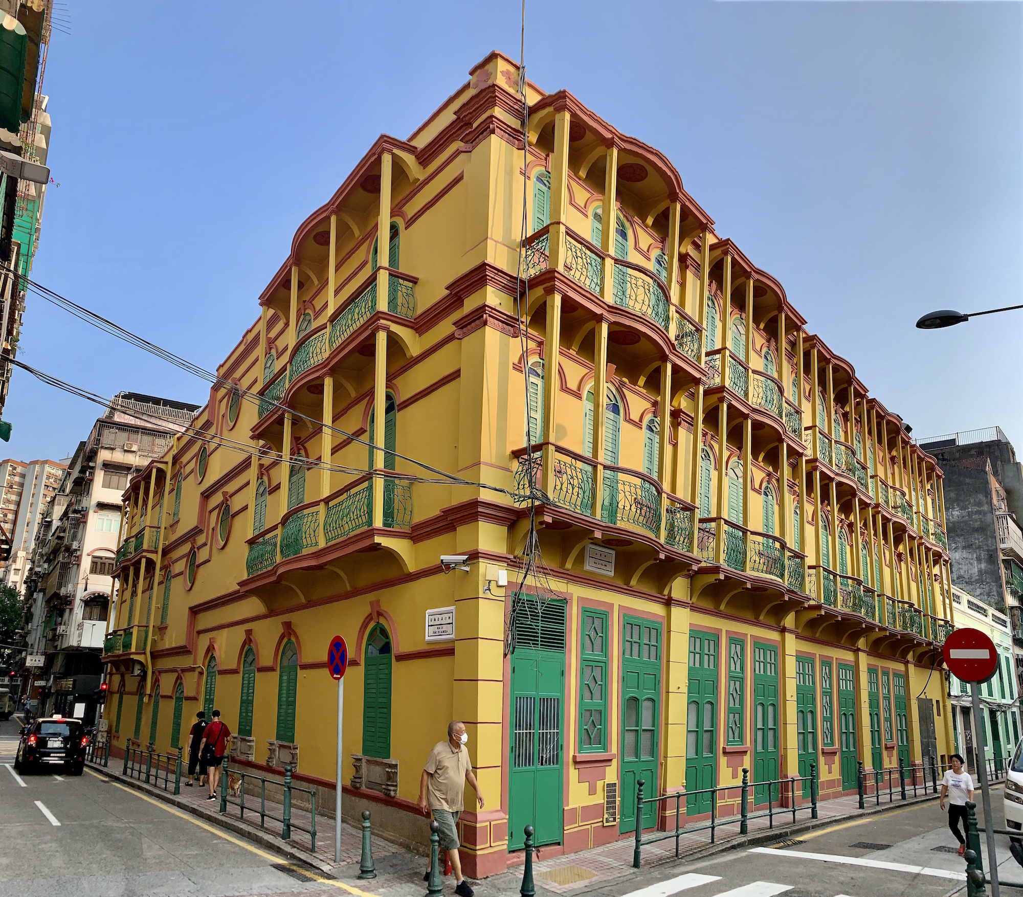 Yellow Building Panoramic at Rua de Joao de Almeida with Rua do Volong Macau Lifestyle