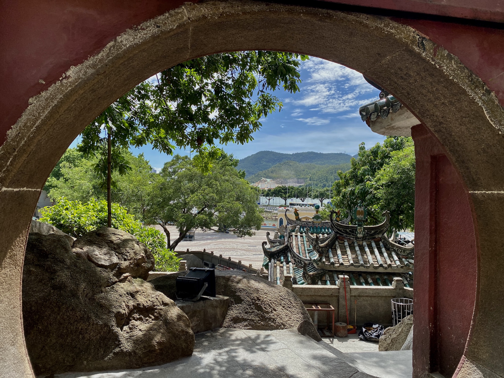 a-ma temple barra macau roofs through moon gate