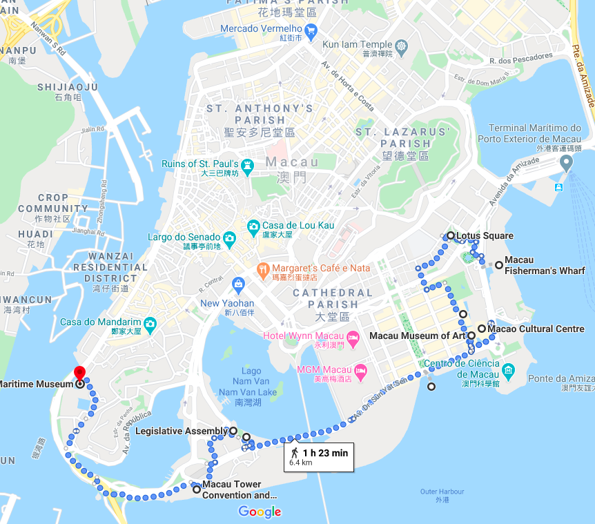 Walking Tour of Modern Macau Peninsula Map 1
