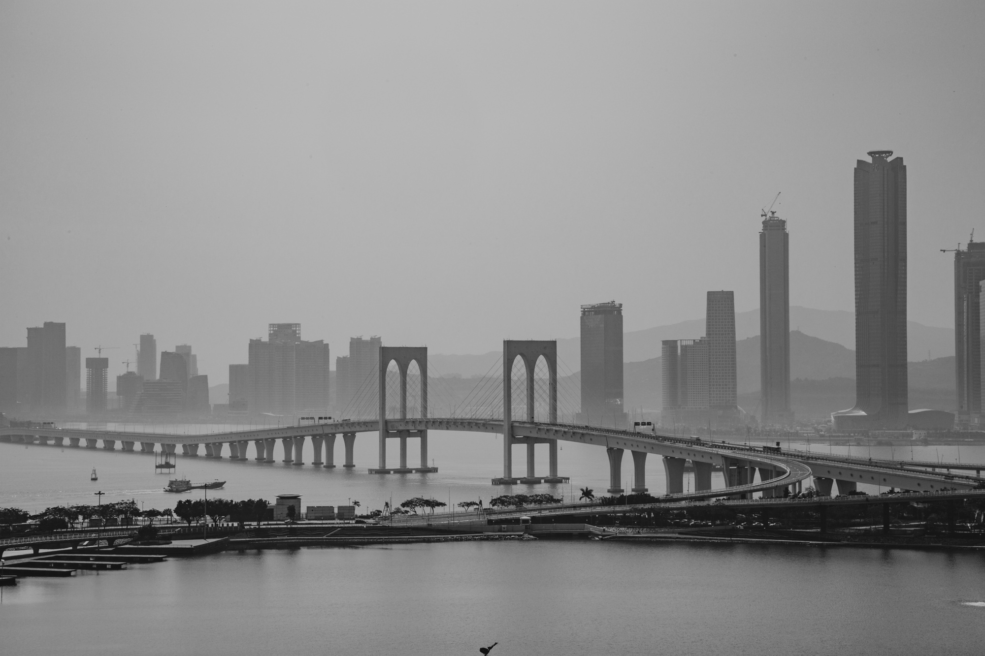 Governador Nobre de Carvalho Bridge with buses Macau Lifestyle