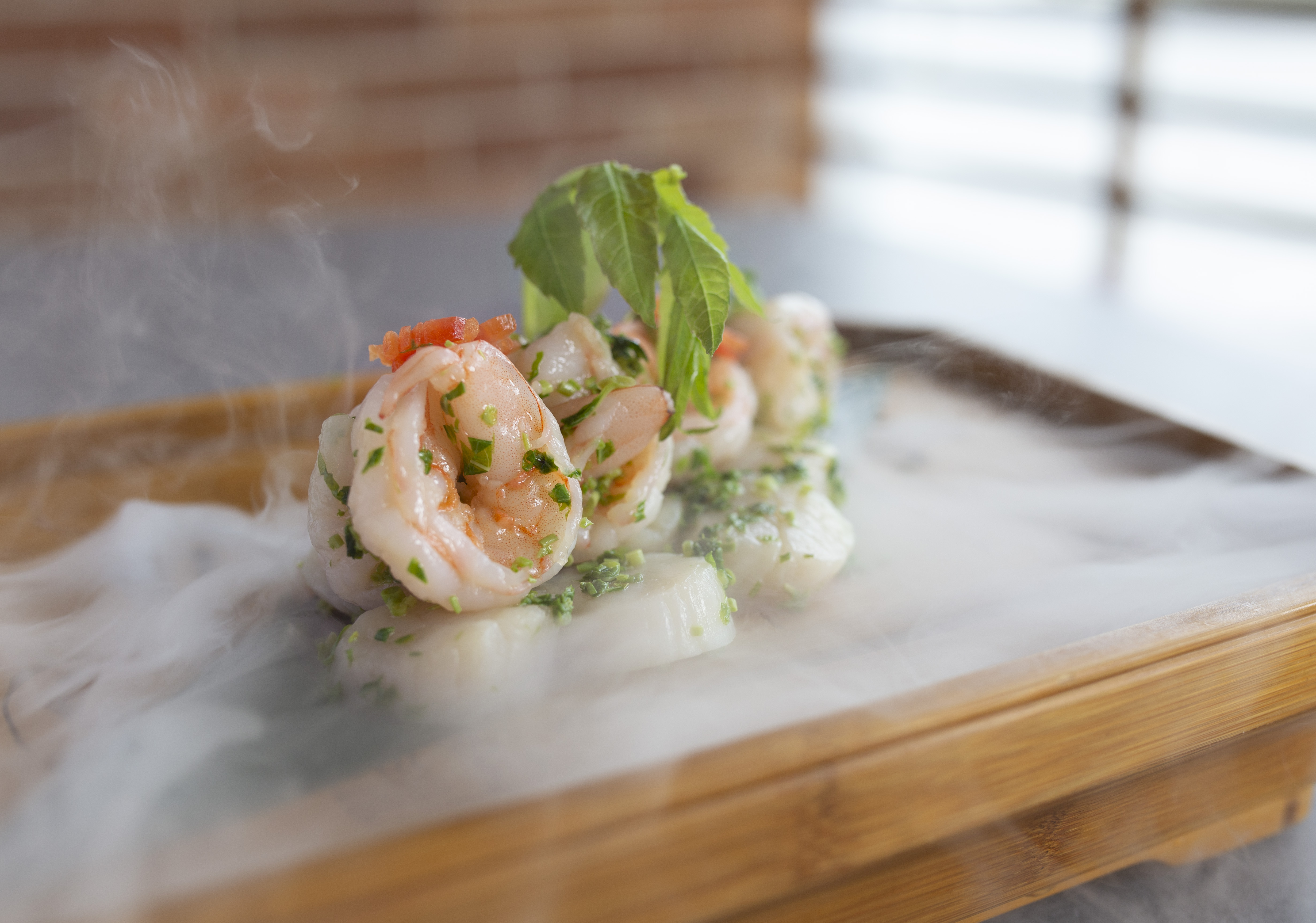 Marinated shrimp, scallop with Chinese toona Grand Hyatt Macau